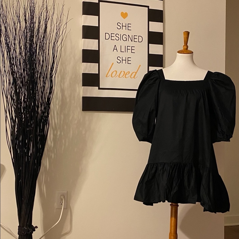 Black puff sleeve skater dress